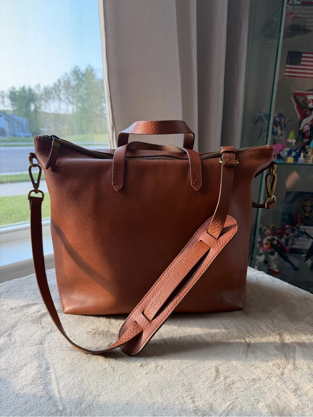 Madewell The Transport Satchel English Saddle Pebbled Leather Crossbody Bag
